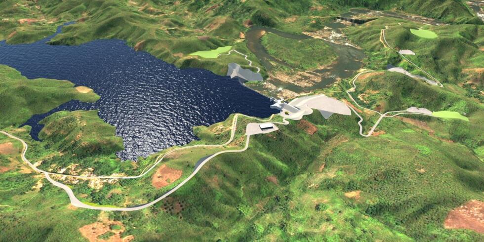 Madagascar: modélisation 3D du barrage de Volobe. D'après les plans initiaux, le barrage devrait être un ouvrage de 25 m de hauteur sur 350 m de large, créant une retenue de 15 millions de mètres cubes d'eau issus de la rivière Ivondro, à 40 km au nord de Tamatave, sur la côte Est.